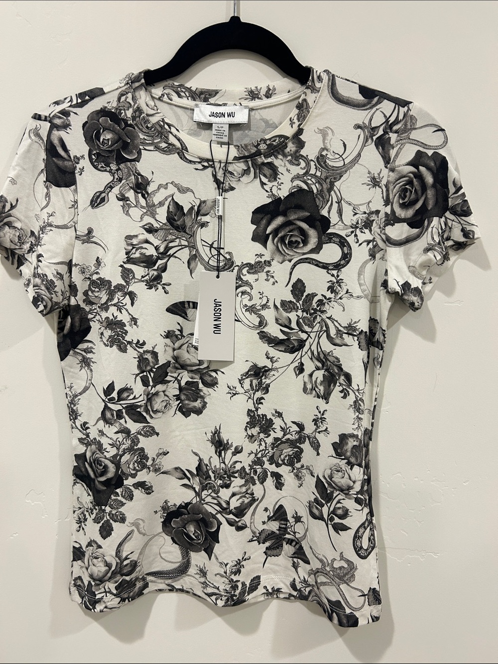 NWT Jason Wu Snake Rose Toile Tee Cream Black Small